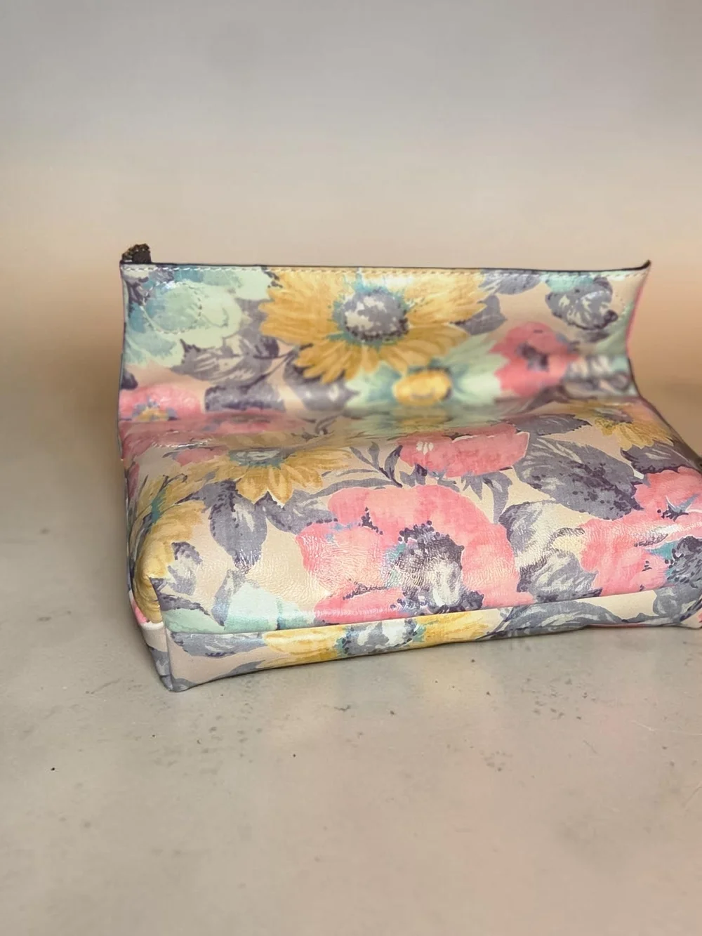 Patricia Nash First Bloom Floral Leather Wristlet in Pink Multi with Tan Strap